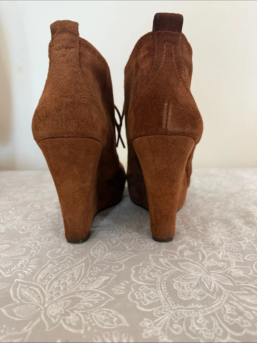 Jessica Simpson Chestnut Suede Lace-Up Wedge Booties